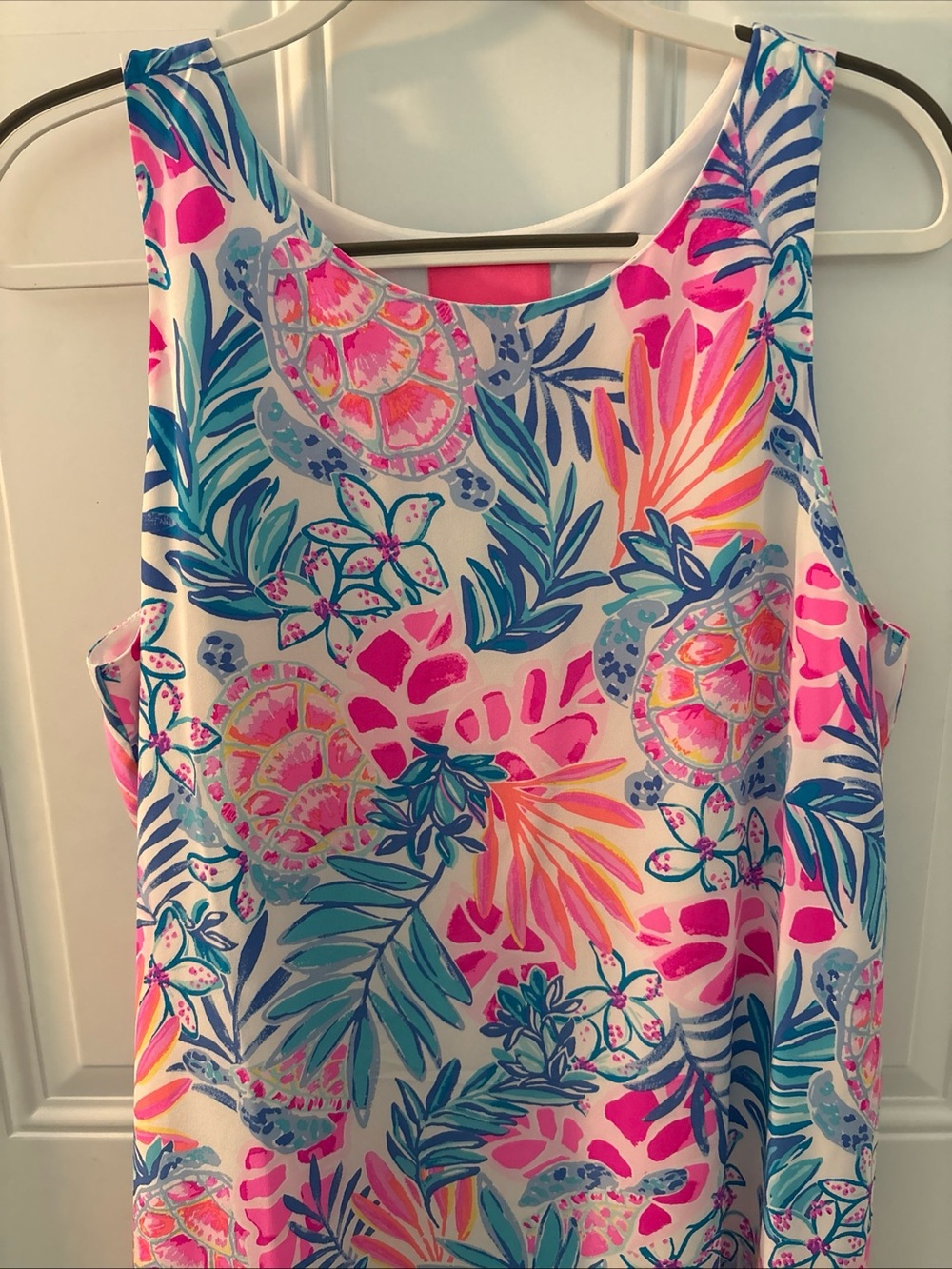 Lilly Pulitzer Tropical Floral Turtles 100% Silk Dress - Pink & Blue